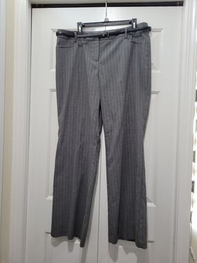 Apt. 9 Gray Pinstripe Wide Leg Dress Pants W/ Detachable Black Belt